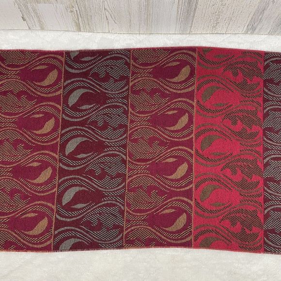 Vintage Yves Saint Laurent Wool Scarf YSL Logo Pink Brown Fringe Artsy Boho - Picture 6 of 9